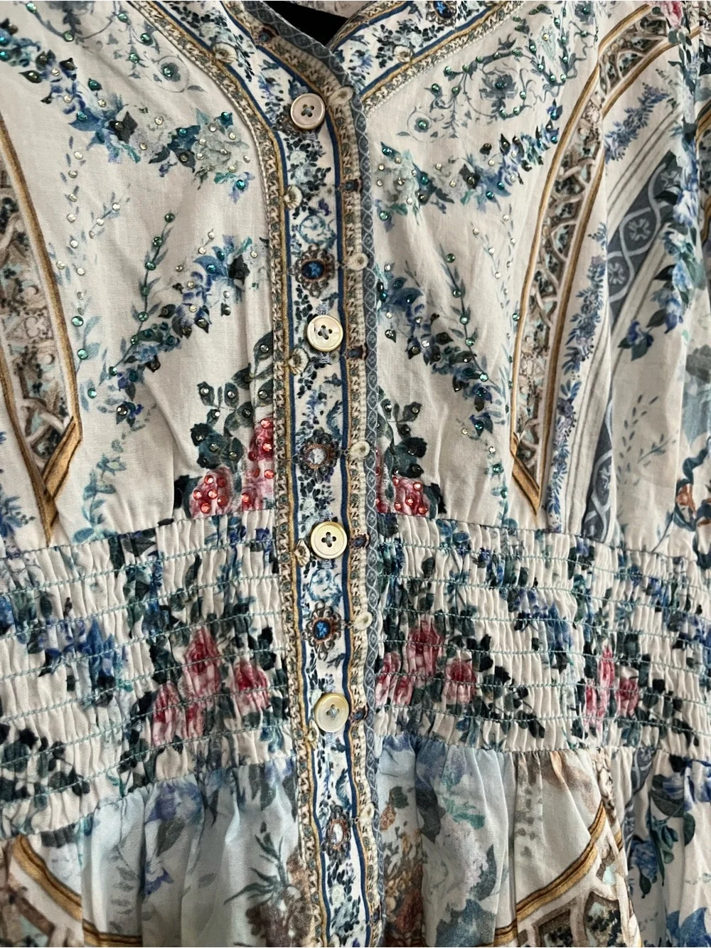 Milla by Camilla Girls Shirred Waist Maxi Dress Blue Floral Embellished Sz 12